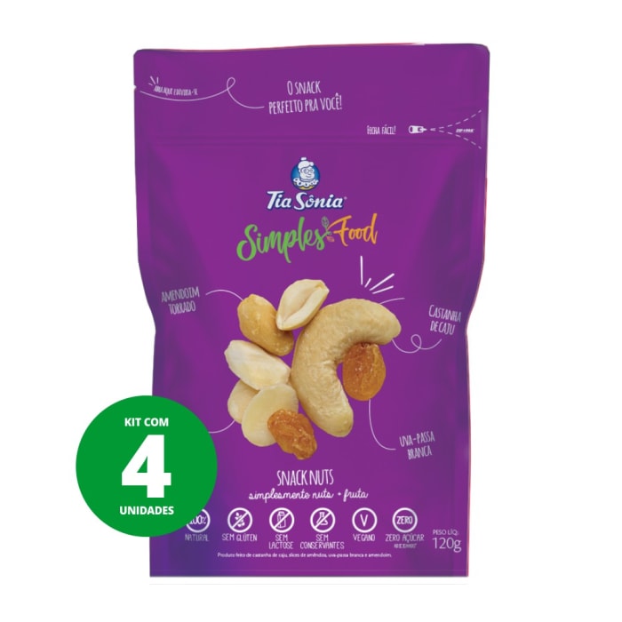 kit com 4 unidades de snack nuts 120g cada